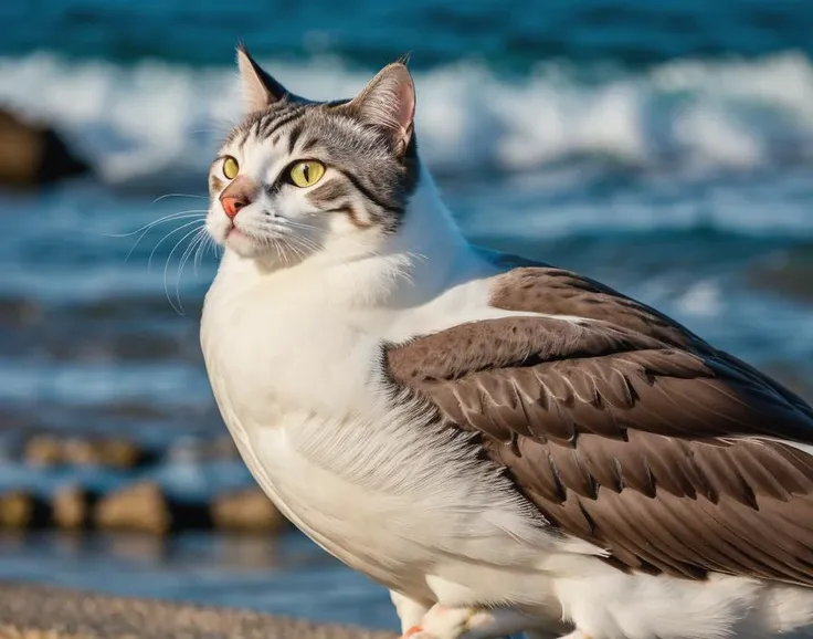 RAW photo,
half cat half gull,
, 8k uhd, dslr, soft lighting, high quality, film grain, Fujifilm XT3, add_detail