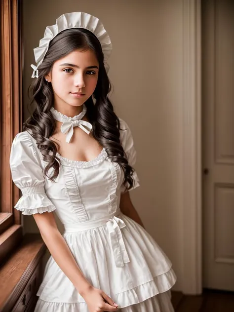 RAW photo, 1girl, a (portrait:1.2) of full body a cute woman as a maid in the mansion, (high detailed skin:1.2), 8k uhd, dslr, soft lighting, high quality, film grain, Fujifilm XT3