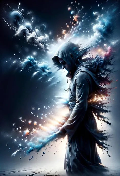 disintegrating ghosts of Buddhist monks,
(disintegrating hands, disintegrating heads, disintegrating body,)
(graphic novel style, dark novel style, 2d:1.5),(anime), (masterpiece:1.4), (colourful, soft cinematic light:1.1), incredibly lifelike, Extremely high-resolution details, 8k, best quality,extremely detailed, contrast, (disintegrating many ghosts monks with hood and Kashaya ral-dissolve), ral-dissolve Buddhist monk with hood speaks while praying, disintegrating ghosts of Buddhist monks stand in a line near the pit, hood, shadows, night, jungle, magils, ice age, ice crystals, frozen ice waterfall, transparent ice underfoot, Cristal ice, shadow, dark, dark atmosphere, ral-dissolve,