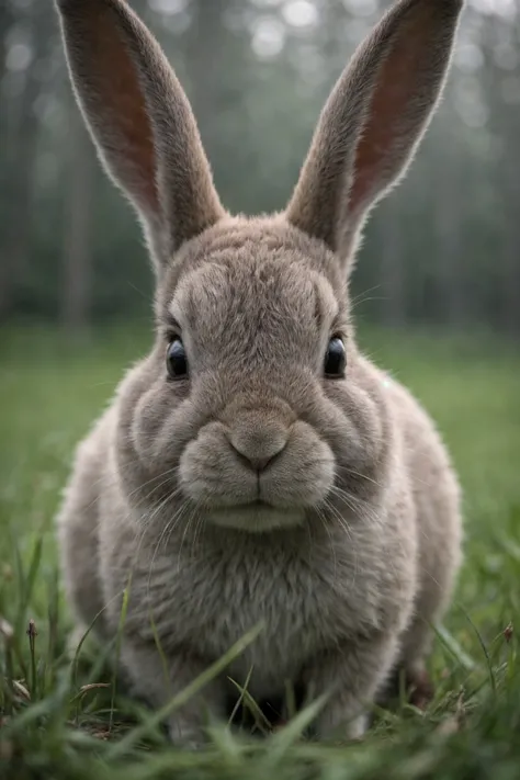 close up photo of a rabbit, forest, haze, halation, bloom, dramatic atmosphere, centred, rule of thirds, 200mm 1.4f macro shot
