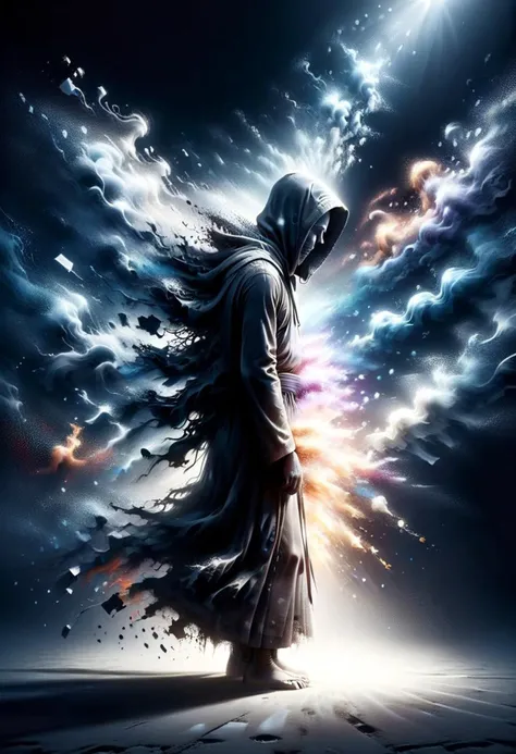 disintegrating ghosts of Buddhist monks,
(disintegrating hands, disintegrating heads, disintegrating body,)
(graphic novel style, dark novel style, 2d:1.5),(anime), (masterpiece:1.4), (colourful, soft cinematic light:1.1), incredibly lifelike, Extremely high-resolution details, 8k, best quality,extremely detailed, contrast, (disintegrating many ghosts monks with hood and Kashaya ral-dissolve), ral-dissolve Buddhist monk with hood speaks while praying, disintegrating ghosts of Buddhist monks stand in a line near the pit, hood, shadows, night, jungle, magils, ice age, ice crystals, frozen ice waterfall, transparent ice underfoot, Cristal ice, shadow, dark, dark atmosphere, ral-dissolve,