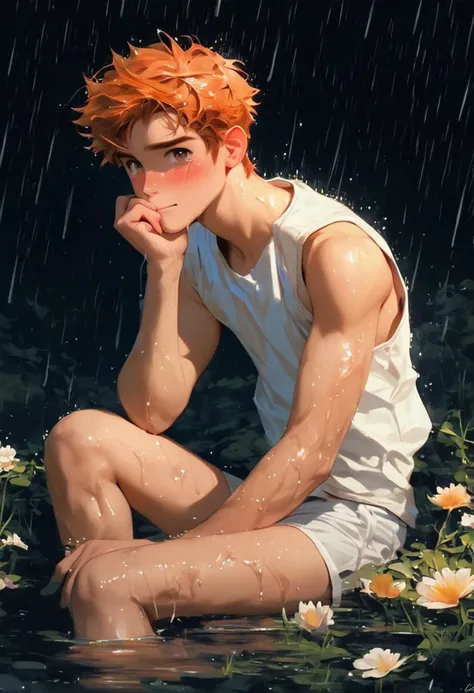 (B0Y1J), score_9, score_8_up, score_7_up, ginger hair, (weeping:1.2), (white tank top),
(petite boy:1.7), rosy cheeks, (curling up the body), naked, solo, realistic, RAW photo, photorealistic, film grain, color graded cinematic, macro shot, skin pores, side view, looking at viewer, AR71B,(submerge), swamp, muddy, (tears),(sniffing a flower:1.3), briefs pulled down, embarrassed, raining, (dark environment:1.3), reflections,cry