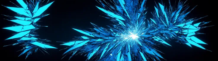 score_9, BREAK, glowing shatter of neon blue mirrors