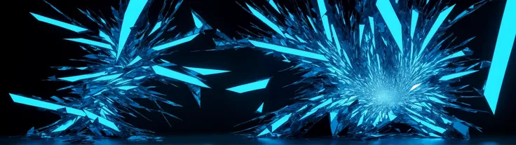 score_9, BREAK, glowing shatter of neon blue mirrors