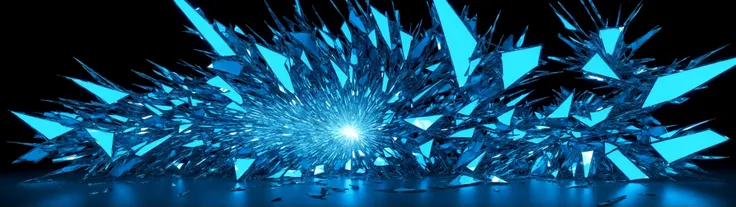 score_9, BREAK, glowing shatter of neon blue mirrors