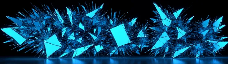 score_9, BREAK, glowing shatter of neon blue mirrors