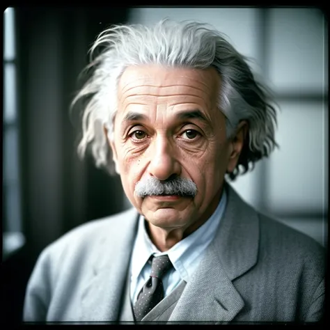 ((RAW, analog style)), extremely detailed full body color photo of albert einstein, background laboratory, ((film grain, skin details, high detailed skin texture, 8k hdr, dslr))