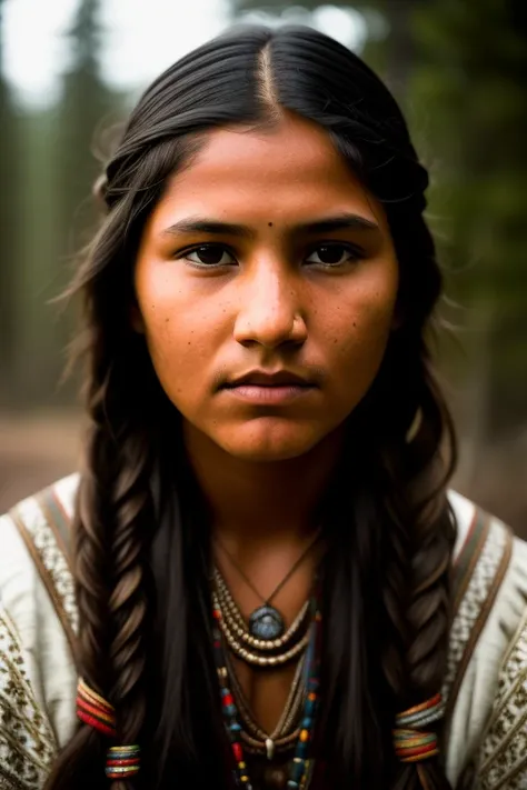 portrait photo of a young Sacagawea, highly detailed face, depth of field, moody light, atmospheric lighting, highly detailed, rim lighting, style by Dan Winters, Russell James, Steve McCurry, centered, extremely detailed, Nikon D850, award winning photography