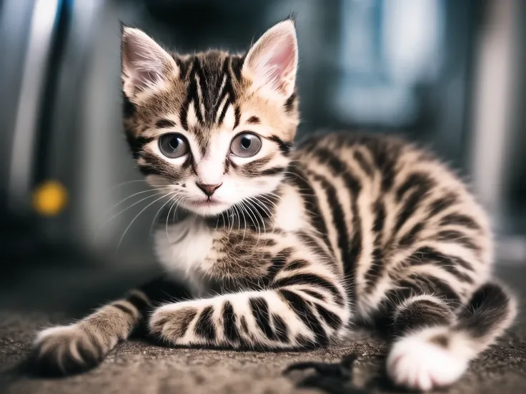RAW photo, a cute kitten made out of (metal), cyborg, cyberpunk style, ((intricate details)), hdr, ((intricate details, hyperdetailed)), cinematic shot, vignette, (high detailed skin:1.2), 8k uhd, dslr, high quality, film grain, Fujifilm XT3