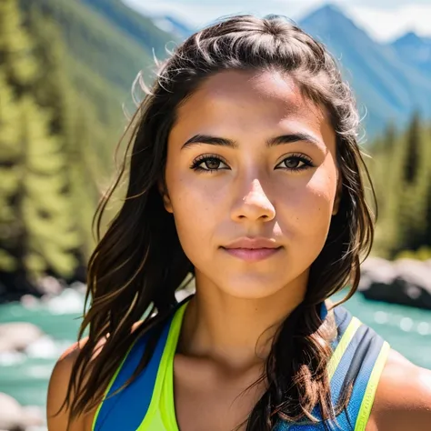 RAW photo,
a close up portrait photo of fit girl, mountains, trees, river, sun
(high detailed skin:1.2), 
8k uhd, dslr, soft lighting, high quality, film grain, Fujifilm XT3