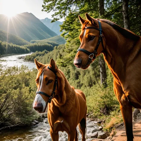 RAW photo,
a portrait photo of [horse: dog: 15], mountains, trees, river, sun, detailed furr, soft lighting
,(high detailed skin:1.2), 
8k uhd, dslr, soft lighting, high quality, film grain, Fujifilm XT3