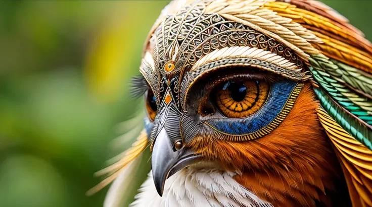 analog style, photorealistic digital art of an indian bird queen, 8k, intricate details, detailed face and eyes,(rendered eyes) <lora:epiNoiseoffset_v1:1>, symmetrical