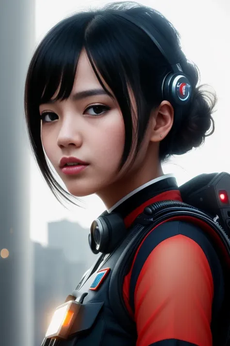 RAW photo, modelshoot style, (extremely detailed CG unity 8k wallpaper), portrait of (thai girl:1.1), ((shoirt black hair)), ((hightlighted red blue and white)), ((puffy eyes)), ((futuristic police)), ((aegyo)), ((serious)), ((casual dress)), ((cyperpunk)), staring at us with a mysterious gaze, realistic, masterpiece, highest quality, ((scifi)), lens flare, ((light sparkles)), unreal engine, digital painting, Style-TronLegacy-8v-B, trending on ArtStation, trending on CGSociety, Intricate, High Detail, dramatic, realism, beautiful and detailed lighting, shadows, (high detailed skin:1.2), 8k uhd, dslr, soft lighting, high quality, film grain, Fujifilm XT3