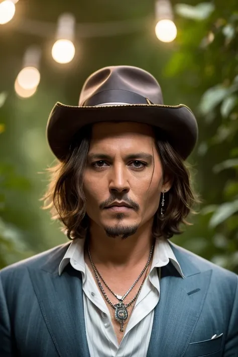 masterpiece, johnny depp walking through jungle at night among fireflies, (high detail:1 1), rough face, natural skin, high quality, nsfw, beautiful eyes, (detailed face and eyes), (face: 1 2), noise, extra, real photo, PSD, lamp film photography, sharp focus, contrast lighting, detailed skin, high resolution 8k, crazy detail, realistic, professional photography, 8k UHD, SLR camera, soft lighting, high quality, film grain, Fujifilm XT3