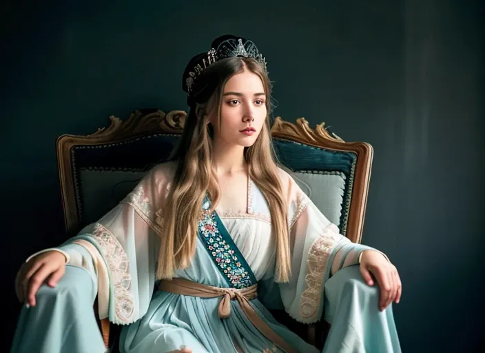 RAW photo, cinematic colours, film grain :: upper body :: photo of Scandinavian Princess sitting on a throne :: long haircut, slim body, (high detailed skin:1.2) :: 8k, soft lighting :: Fujifilm XT3
<lora:hanfu_v28:1> <lora:epiNoiseoffset_v2:1>, slate atmosphere, cinematic, dimmed colors, dark shot, muted colors, film grainy, lut, spooky, ((intricate details)), hdr, ((intricate details, hyperdetailed))