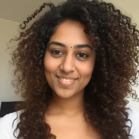 beautiful Indian 30-year-old woman with curly hair, (freckles:0.4)