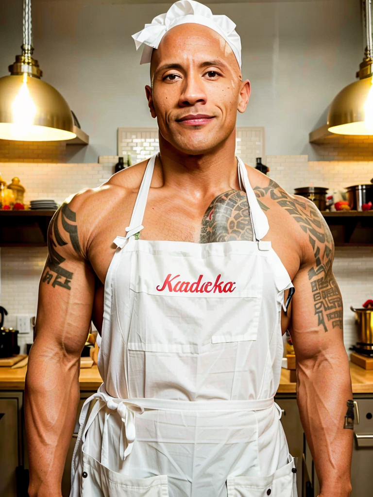Arafed man in a white apron posing for a picture in a kitchen - SeaArt AI