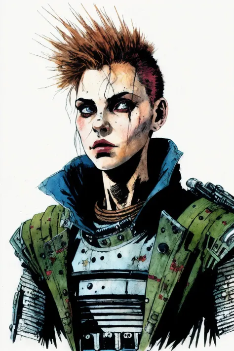 portrait 1 young woman ,science fiction, complex background punk, mad max , futuristic, post-apocalyptic
dark, dim light
( ink sketch by Enki Bilal)((masterpiece, best quality, )),