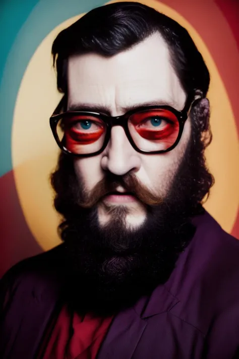 analog style, modelshoot style, portrait of sks man with beard and glasses painted like (The Joker:1) by Flora Borsi, style by Flora Borsi, bold, bright colours,  ((Flora Borsi)), <lora:cortazar:1>