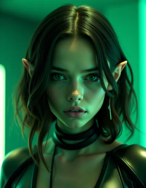 (orc:2), (Cyborg girl:1.2), SciFi, Cyberpunk UHD, HDR, 16K, ((Masterpiece)), alita woman, (tusks, fangs:2), green skin