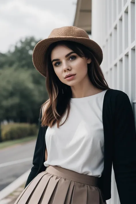 Un personaje de cabello cafe y piel blanca muy blanca lleva unos lentes azukds oscuros desbanecidos un sombrero negro de baquero una camisa roja con rayas de baquero un pantalon azul de baquero y un collar de cruz