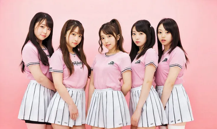 studio light,(5 women:1.3), (a photo of five 18-year-old japanese women) with different faces and different hairstyles and they are wearing the same clothes, skirt, long hair, brown hair, smile, black hair, looking at viewer, bangs, shirt, standing, short sleeves, parted lips, twintails, socks
<lora:five women_V2:0.9> pink background, simple background, <lora:pornmaster_dpo+braV7:0.3>, <lora:PornMaster-Amateur&DPO-FULL+sdsFILM_v5:0.3>, Raw format,ultrahigh-res,film still,film grain,cinematic