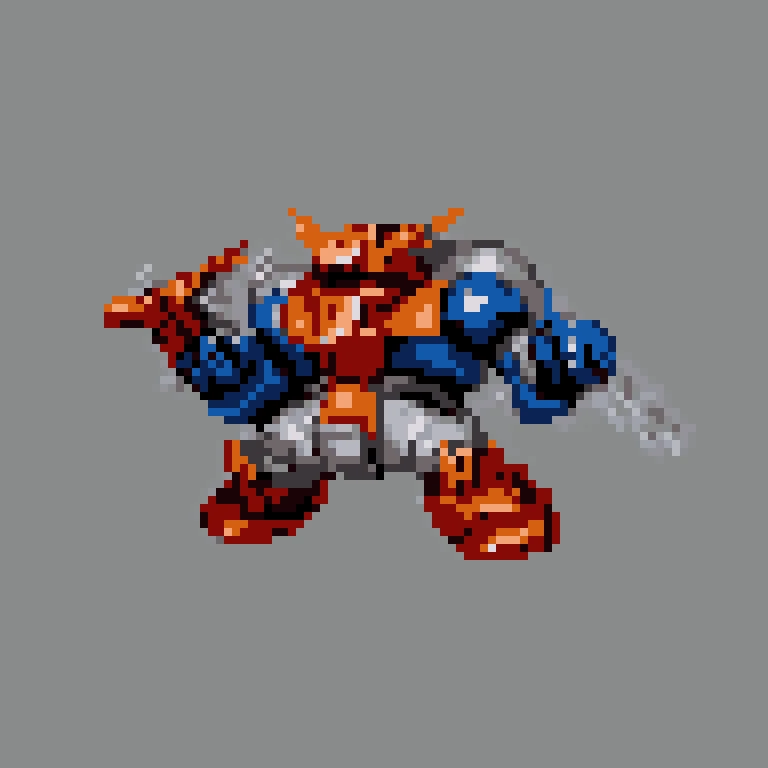 (16-bit pixel art:1.3), cinematic still, hdr, Big bipedal mecha shooting lasers, <lora:SRWAlpha1Sprites-50:1> SRWAlpha1Sprites, simple background, super robot wars,, (masterpiece, best quality, absurdres, detailed, ultra-detailed:1.3)
