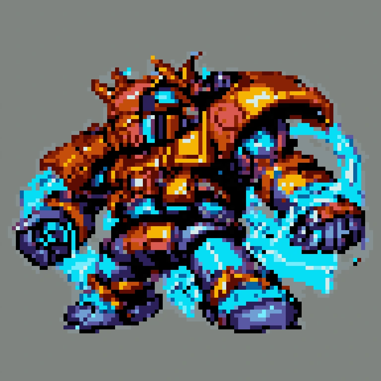 (16-bit pixel art:1.3), cinematic still, hdr, Big bipedal mecha powered by jolttech, crackling electricity, <lora:SRWAlpha1Sprites-50:1> SRWAlpha1Sprites, simple background, super robot wars, <lora:JoltTech-22:0.68>, (masterpiece, best quality, absurdres, detailed, ultra-detailed:1.3)