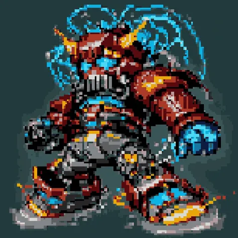 (16-bit pixel art:1.3), cinematic still, hdr, mecha powered by jolttech, crackling electricity beam shoulder cannon, <lora:SRWAlpha1Sprites-50:1> SRWAlpha1Sprites, simple background, super robot wars, <lora:JoltTech-22:0.68>, (masterpiece, best quality, absurdres, detailed, ultra-detailed:1.3)