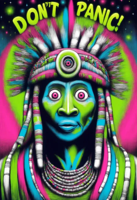 DonMD0n7P4n1cXL, text "DON'T PANIC!", male gajalaka tribe, , pauldron <lora:DonMD0n7P4n1cXL:1>