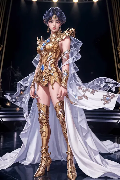 highres,absurdres,masterpiece,best quality,original,extremely detailed CG,extremely detailed wallpaper,perfect lighting,jitome,lips,makeup,standing on the stage,blurry background,1girl,
<lora:st:0.7>,aurora,saint seiya,