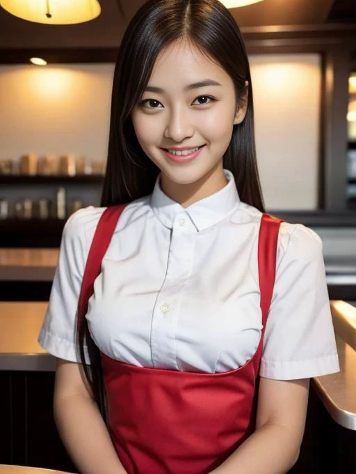 high_quality,best quality,masterpiece,1girl,waitress,looking at viewer,smile, <lora:pnxWaitress:0.8>,small breasts,