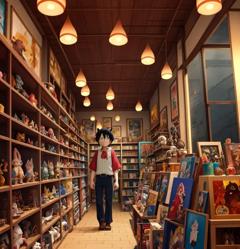 store full of curious collectibles :: incredible, anime, Digital 2D, animated by Kyoto Animation, Studio Ghibli, Miyazaki, AKIRA art style, beautiful, gorgeous, dramatic lighting, rule of thirds, perfect composition, trending on ArtStation, 4k --ar 1:2 --quality 2