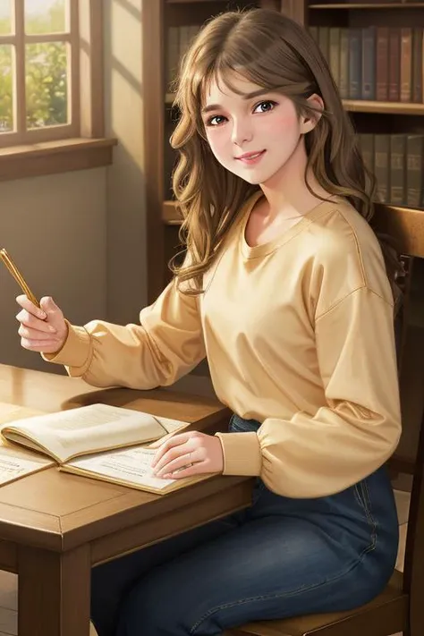 oil painting of AM192_Berka,
25 years old woman weared (long-sleeve shirt:1.2)
sitting at the table in the library, <lora:LowRA:0.3>,
soft light, golden hour, cheerful mood, shoulder shot, close up,
intricate, highly detailed, insane details, intricate details, hyperdetailed