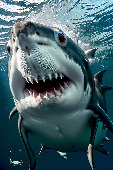 photorealistic photo of a googeyes shark, swimming in the ocean, googly eyes, beautiful, (intricate details), unity 8k wallpaper, ultra detailed, aesthetic, perfect lighting <lora:googeyes_v1:0.55>