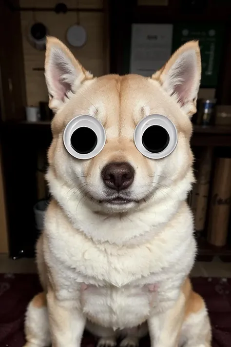 photorealistic photo of a googeyes shiba inu, googly eyes, beautiful, (intricate details), unity 8k wallpaper, ultra detailed, aesthetic, perfect lighting <lora:googeyes_v1:0.8>