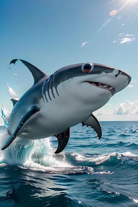 photorealistic photo of a googeyes shark, swimming in the ocean, googly eyes, beautiful, (intricate details), unity 8k wallpaper, ultra detailed, aesthetic, perfect lighting <lora:googeyes_v1:0.55>