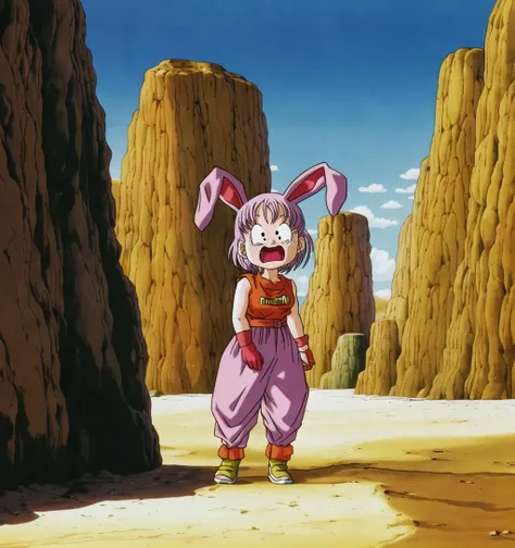 masterpiece, best quality, akiratoriyama art style, a girl wearing a bunny suit walking in a desert crying,