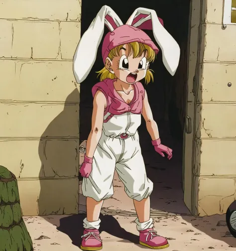 masterpiece, best quality, akiratoriyama art style, a girl wearing a bunny suit walking in a desert crying,
