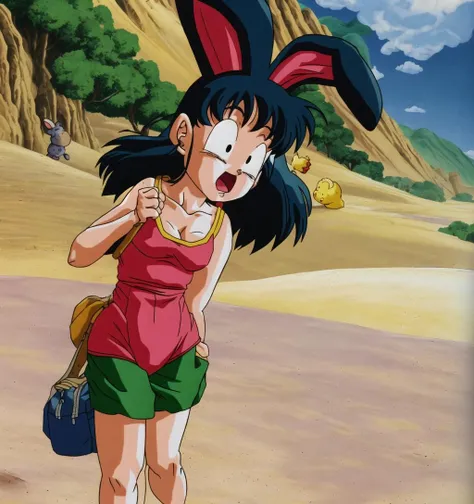 masterpiece, best quality, akiratoriyama art style, a girl wearing a bunny suit walking in a desert crying,