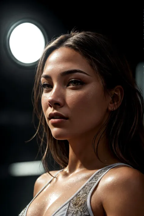 Madelyn_Cline, Bohemian beauty, braless, sports bra, gym outfit, cell shaded, dynamic lighting, portrait, DDIM, WLOP, unreal engine, global illumination, detailed and intricate environment, intricate painting, HD, Razumov Konstantin, Vladimir Volegov. captivating, Extraordinary, Phenomenal, Remarkable, Aesthetic, Artistic, Enchanting, Sophisticated, Beautiful, Gorgeous, Exquisite, Breathtaking, ((masterpiece)), (((best quality))), ((ultra detail)), UHD, 32K, (((high definition))), ((illustration)), ((extremely realistic)), ( reflections), sharp focus, front lighting, intense shadows, ((beautiful extremely detailed eyes)), eyelashes, (extremely delicate and beautiful girl), wavy hair, ((extremely detailed eyes)), medium chest, Radiant, luminous, lustrous skin, shiny skin, damp skin, sweaty skin, cinematic lighting mask, ray tracing, depth of field, dynamic angle, looking at viewer, (difficulty 1.4), ((macro, shooting, detail, face, eyes, nose, lips, eyebrows)), ((extremely detailed and realistic skin texture)), ((extremely detailed and realistic eye texture)), ((extremely detailed and realistic finger texture)), ((extremely detailed and realistic clothes)). Exercise precision to ensure the model's symmetry remains intact, devoid of any deformities, asymmetry, extra limbs, or double heads. Preserve the focus on showcasing her unparalleled radiance and grace. The image is centered, with a focus on approaching perfection through the use of the 60-30-10 color rule. The composition is highly detailed. The entire image is in frame. Emphasizing clear reflective eyes, white whites of eyes, the golden ratio is used to create balanced compositions, and the overall feeling is highly polished, sf, intricate artwork masterpiece <lora:more_details:0.25>