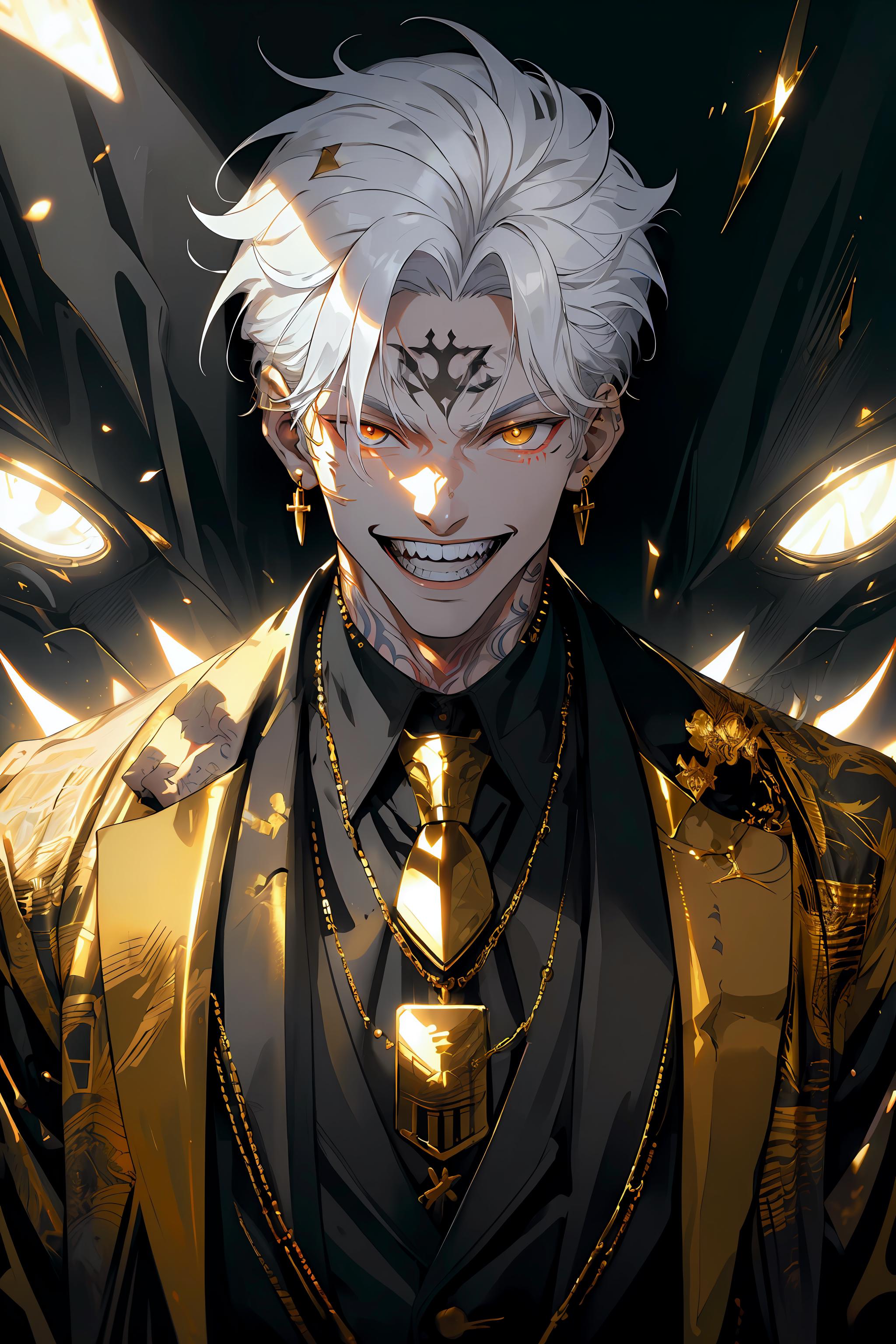 A close up of a person with white hair and a black shirt - SeaArt AI