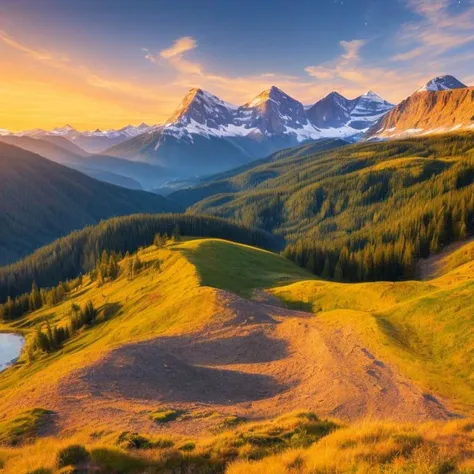 photo of a beautiful mountain vista at sunset trending 8k |  <hypernet:longexposure:1>