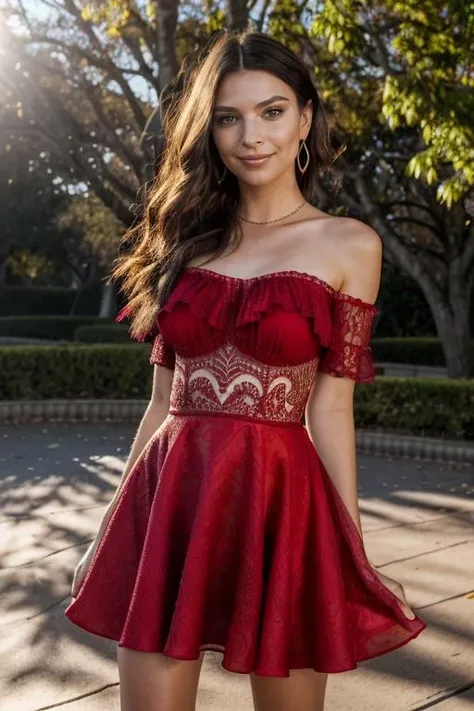 masterpiece, best quality, cinematic, volumetric lighting, very detailed, high resolution, sharp, sharp image, 4k, 8k, 35 mm,
<lora:EmilyRatajkowski_smf_lora_v01-000004:0.9>, 1girl, 3m1i1y4a7a1-smf wearing a red dress on a park, makeup, jewelry, smile, daylight