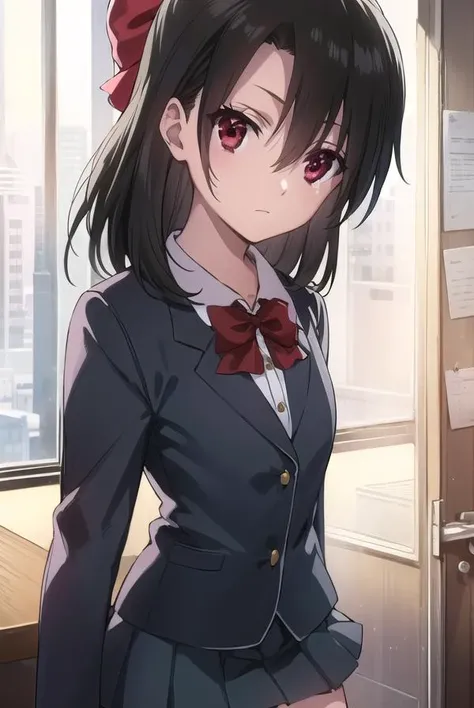 setsunakiyoura, <lora:setsuna kiyoura s1-lora-nochekaiser:1>,
setsuna kiyoura, black hair, (red eyes:1.5), hair bow, red bow,
BREAK skirt, thighhighs, school uniform, shoes, black thighhighs, zettai ryouiki, bow, red bow,
BREAK indoors, classroom,
BREAK looking at viewer, (cowboy shot:1.5),
BREAK <lyco:GoodHands-beta2:1>, (masterpiece:1.2), best quality, high resolution, unity 8k wallpaper, (illustration:0.8), (beautiful detailed eyes:1.6), extremely detailed face, perfect lighting, extremely detailed CG, (perfect hands, perfect anatomy),