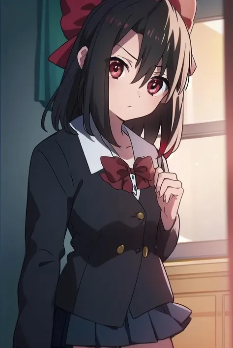 setsunakiyoura, <lora:setsunakiyoura-lora-nochekaiser:1>,
setsuna kiyoura, black hair, (red eyes:1.5), hair bow, red bow,
BREAK skirt, thighhighs, bow, school uniform, pleated skirt, shoes, black thighhighs, zettai ryouiki,
BREAK looking at viewer,
BREAK indoors, classroom,
BREAK <lora:GoodHands-vanilla:1>, (masterpiece:1.2), best quality, high resolution, unity 8k wallpaper, (illustration:0.8), (beautiful detailed eyes:1.6), extremely detailed face, perfect lighting, extremely detailed CG, (perfect hands, perfect anatomy),