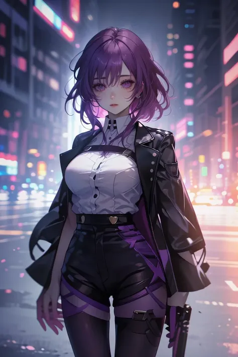 (Extreme Professional 3D rendering:1.3) of (Realistic:1.3) a photo of a woman, <lora:KafkaV1.0-000003:0.8> KafkaHSR, purple hair, purple eyes, black shorts, purple pantyhose, jacket, white shirt, purple gloves, KafkaHSR, purple hair, purple eyes, black shorts, purple pantyhose, jacket, white shirt, KafkaHSR, purple hair, purple eyes, black shorts, purple pantyhose, KafkaHSR, purple hair, purple eyes, black shorts, KafkaHSR, purple hair, purple eyes,CGSociety,ArtStation,(Grayscale:1.3), <lora:LCM_LoRA_Weights_SD15:1>