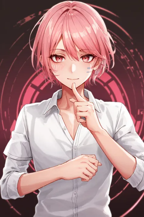 <lora:Technoblade_Avatar:.7>  (masterpiece, best illustration), 1boy, solo, male focus, brown eyes, light pink hair, looking at viewer, shirt, colored skin, pink skin, red and pink gradient face paint, dripping pink face paint,  glittery skin, depth of field, alchemic symbols background, extreme light and shadow, side lighting, (solo), (best lighting), rim lighting, Technoblade, youtuber,