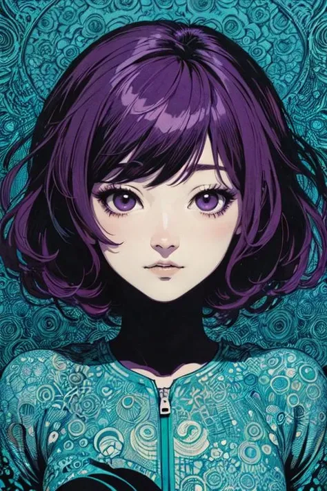 (style of Yuko Shimizu:1.2), abstract art, purple theme, dark theme, 1girl, masterpiece, best quality, ultra high res