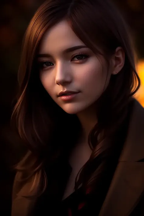 masterpiece, DSLR photo, analog style, nikon d5, real photo, a photo of a beautiful 20 year old woman, wearing fall clothing, dramatic lighting (85mm), (detailed facial features), (detailed shiny eyes), dynamic angle, jeremy mann, Ilya Kuvshinov style, <lora:rio:0.8>